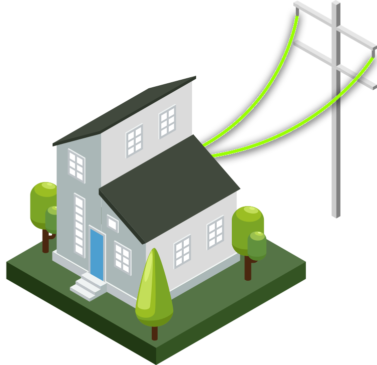 Imagem de uma casa recebendo energia
